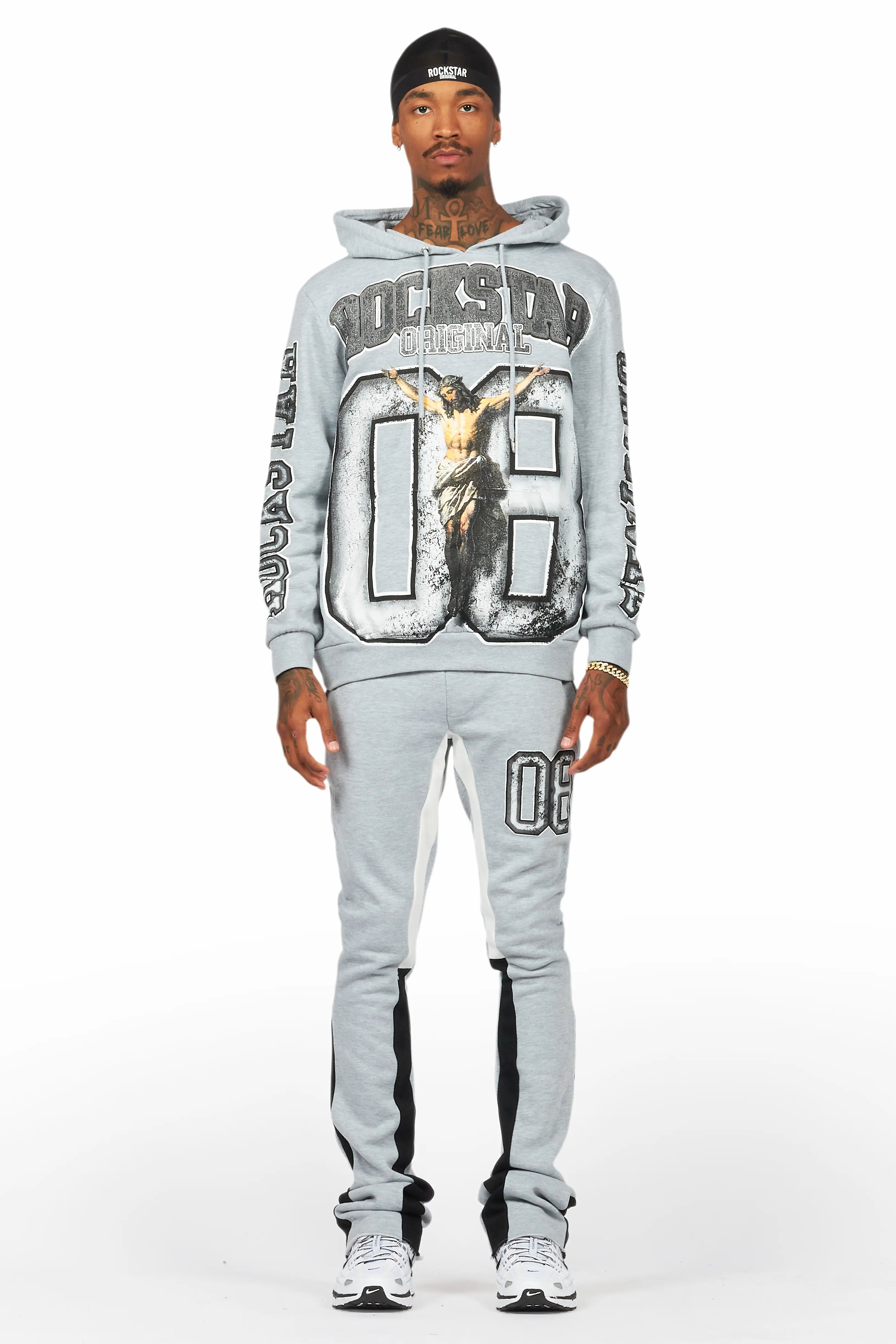 Fields Grey/White Stacked Flare Hoodie Track Set