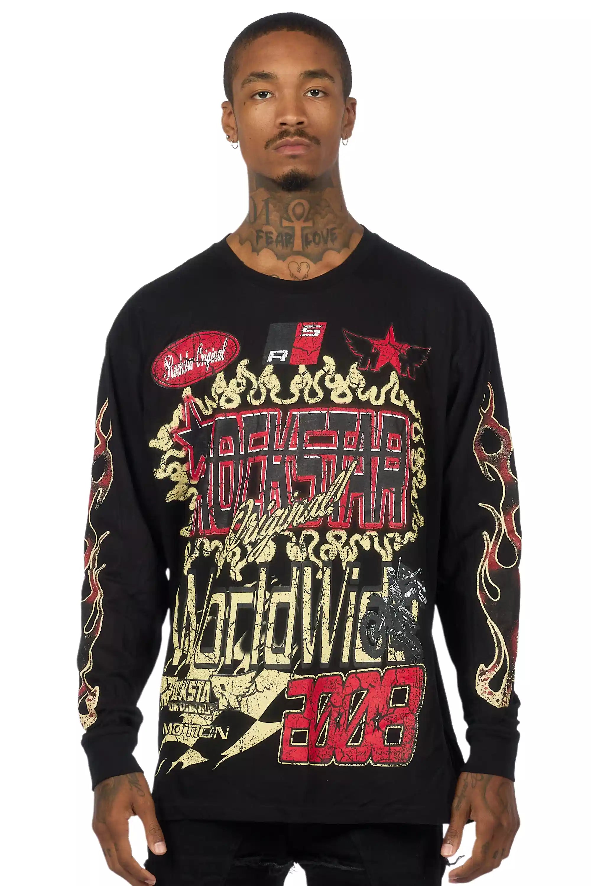 Deangelo Black/Red Long Sleeve Graphic T-Shirt