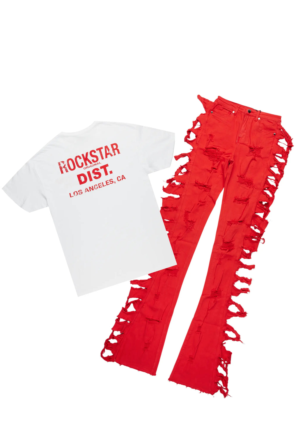 Laquoia White/Red T-Shirt & Pant Set