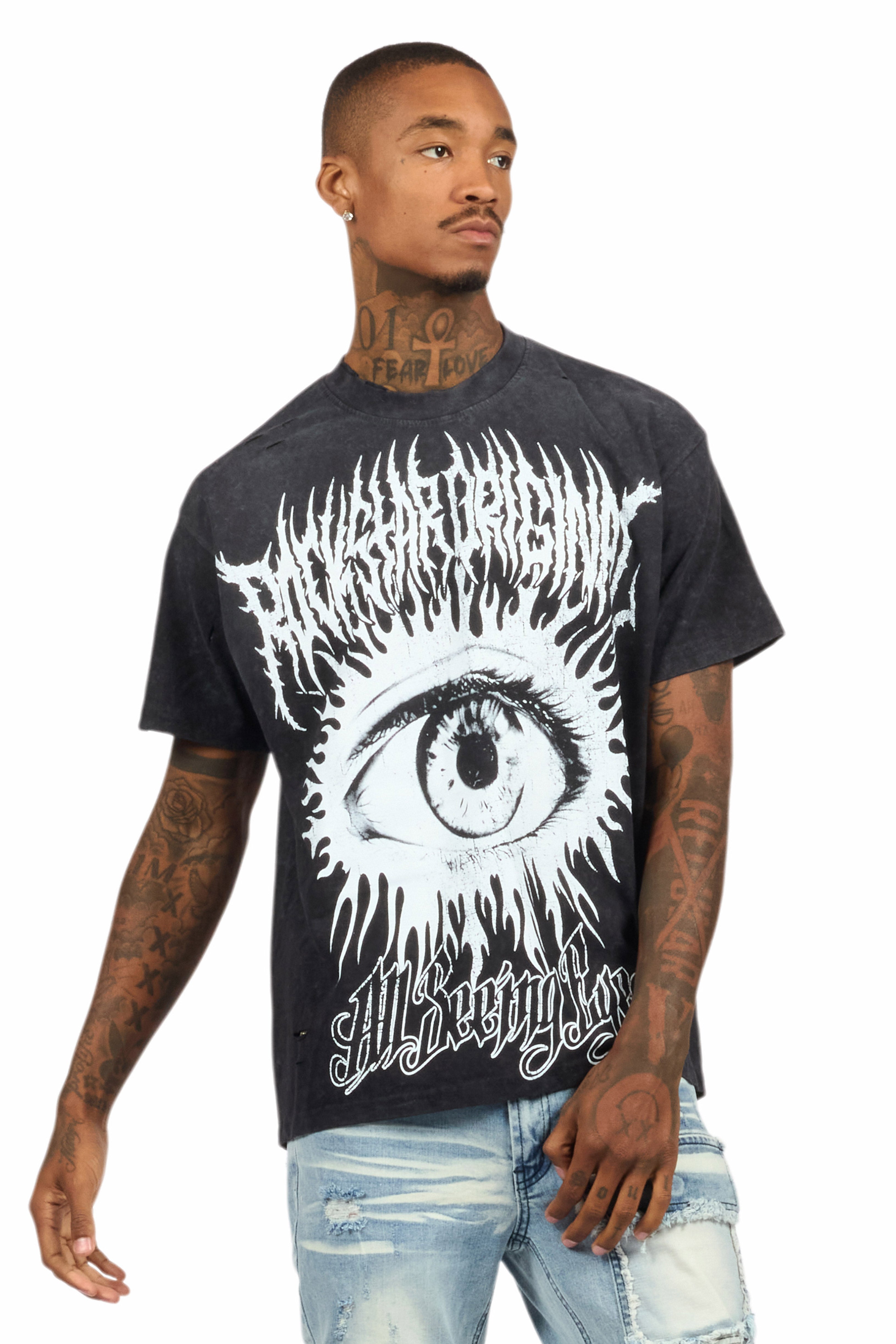 All Seeing Eyes Vintage Black/White Oversized T-Shirt