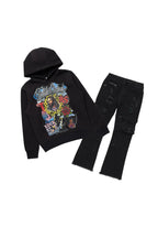 Boys Tadashi Black Hoodie/Stacked Flare Jean Set