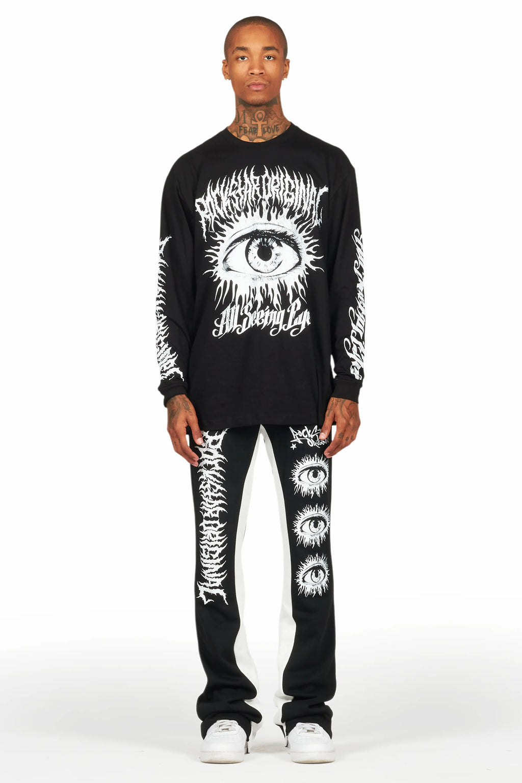 All Seeing Eyes Black/White Long Sleeve T-Shirt/Baggy Pant Set