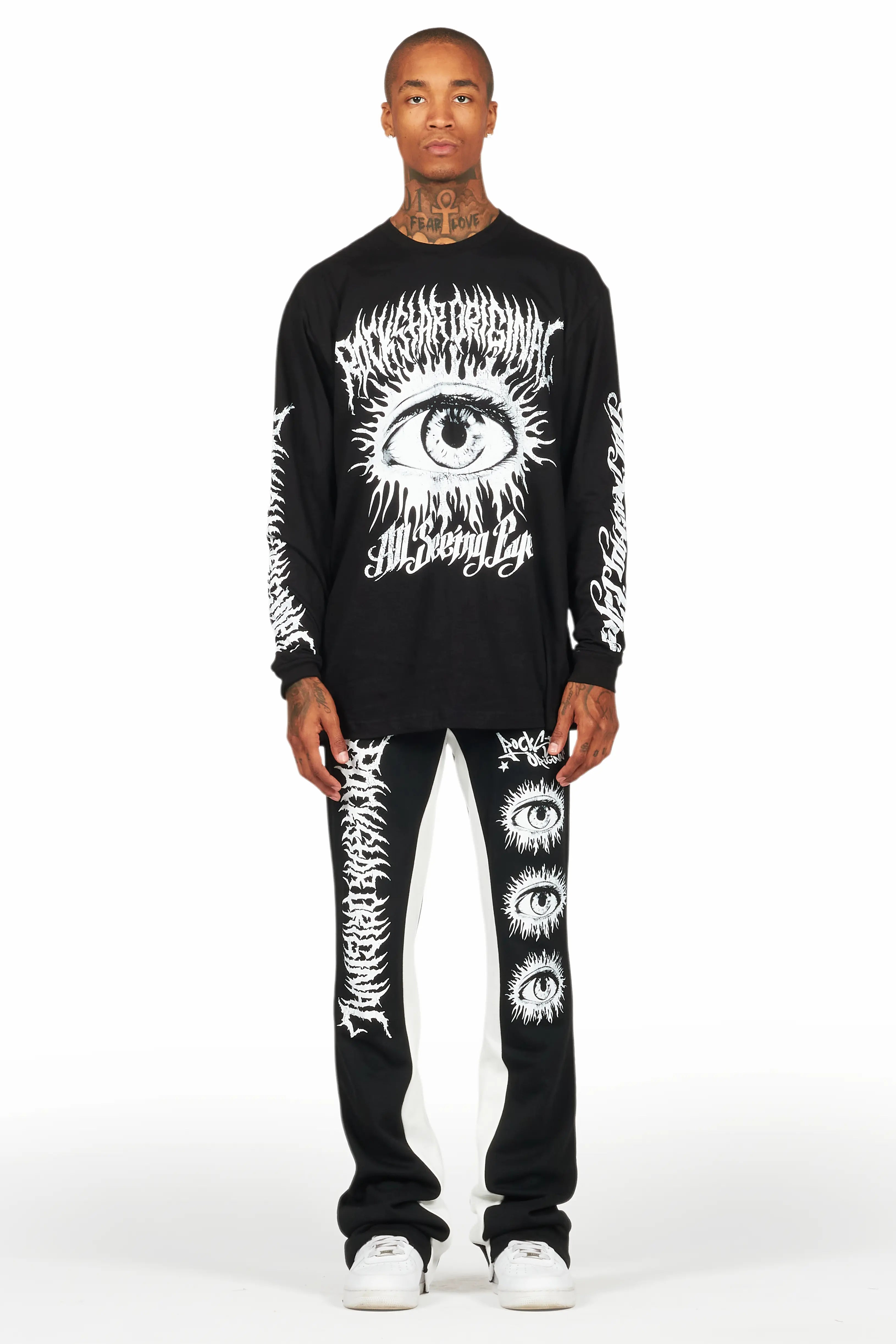 All Seeing Eyes Black/White Long Sleeve T-Shirt/Baggy Pant Set