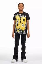 Boys Nesta Black/Yellow T-Shirt/Stacked Flare Jean Set