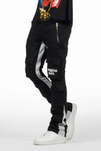 Antoon Black Stacked Flare Track Pant