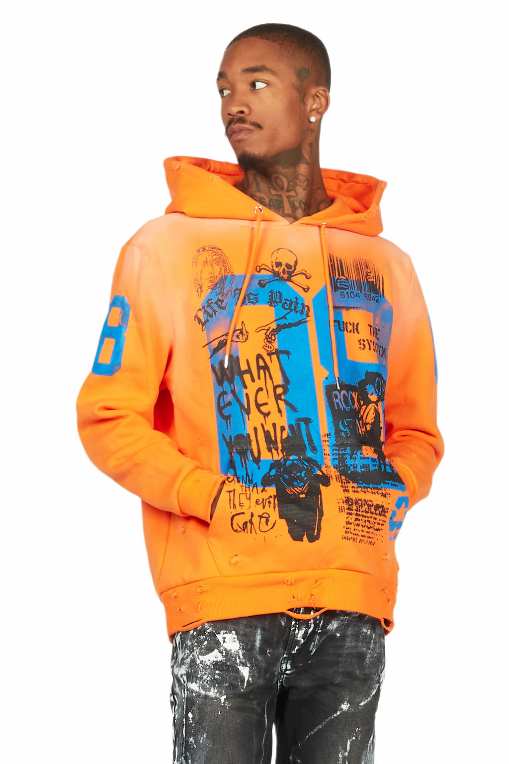 Grill Orange Distressed Graphic Hoodie