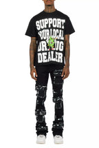 Tarl Black Oversized T-Shirt/Painted Super Stacked Flare Jean Bundle