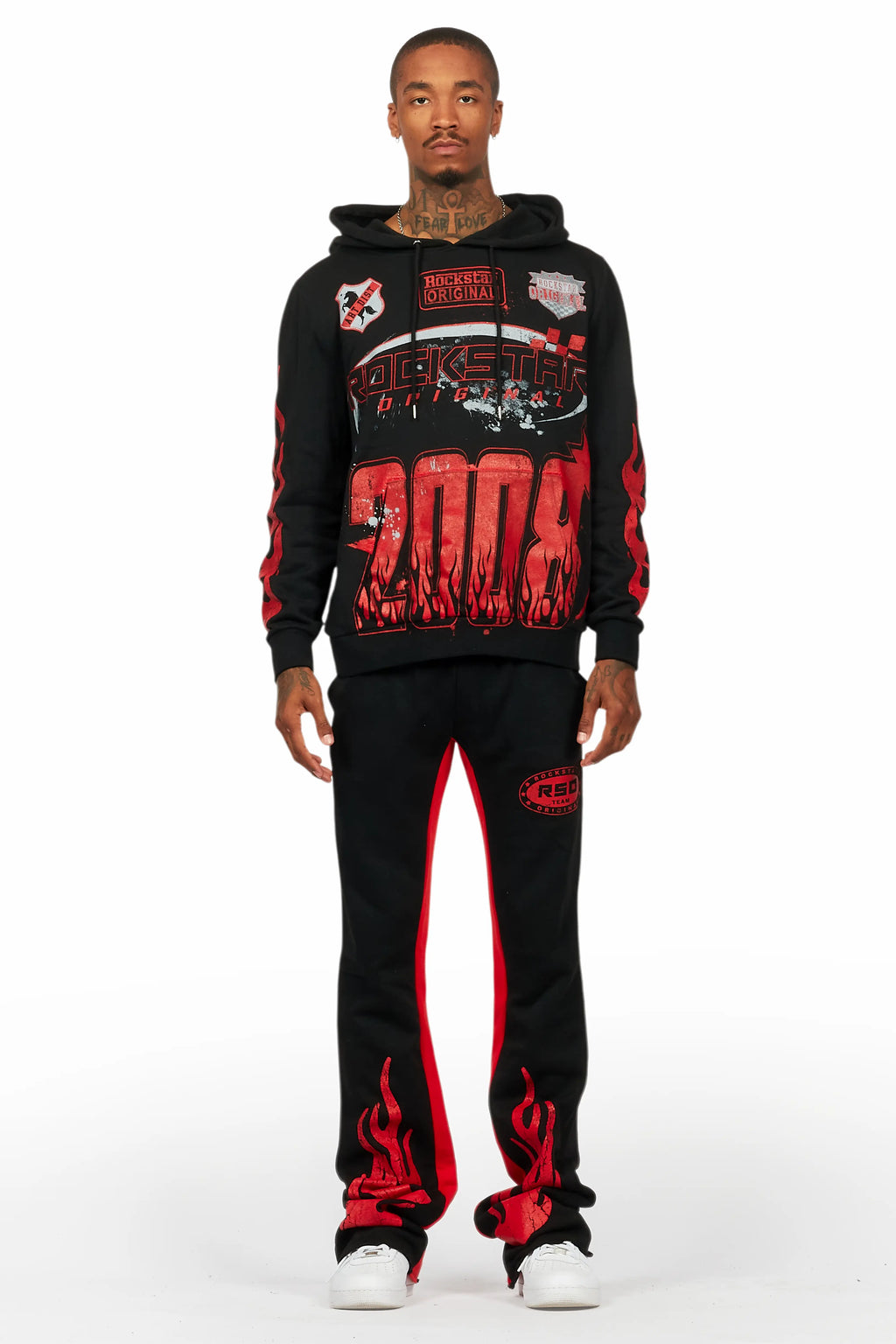 Amos Black/Red Hoodie/Baggy Track Pant Set