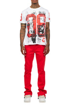 Grill White/Red Oversized Graphic T-Shirt/Dag Stacked Flare Jean Set