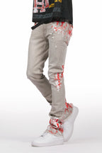 Kodak Grey/Red Painter Stacked Flare Jean