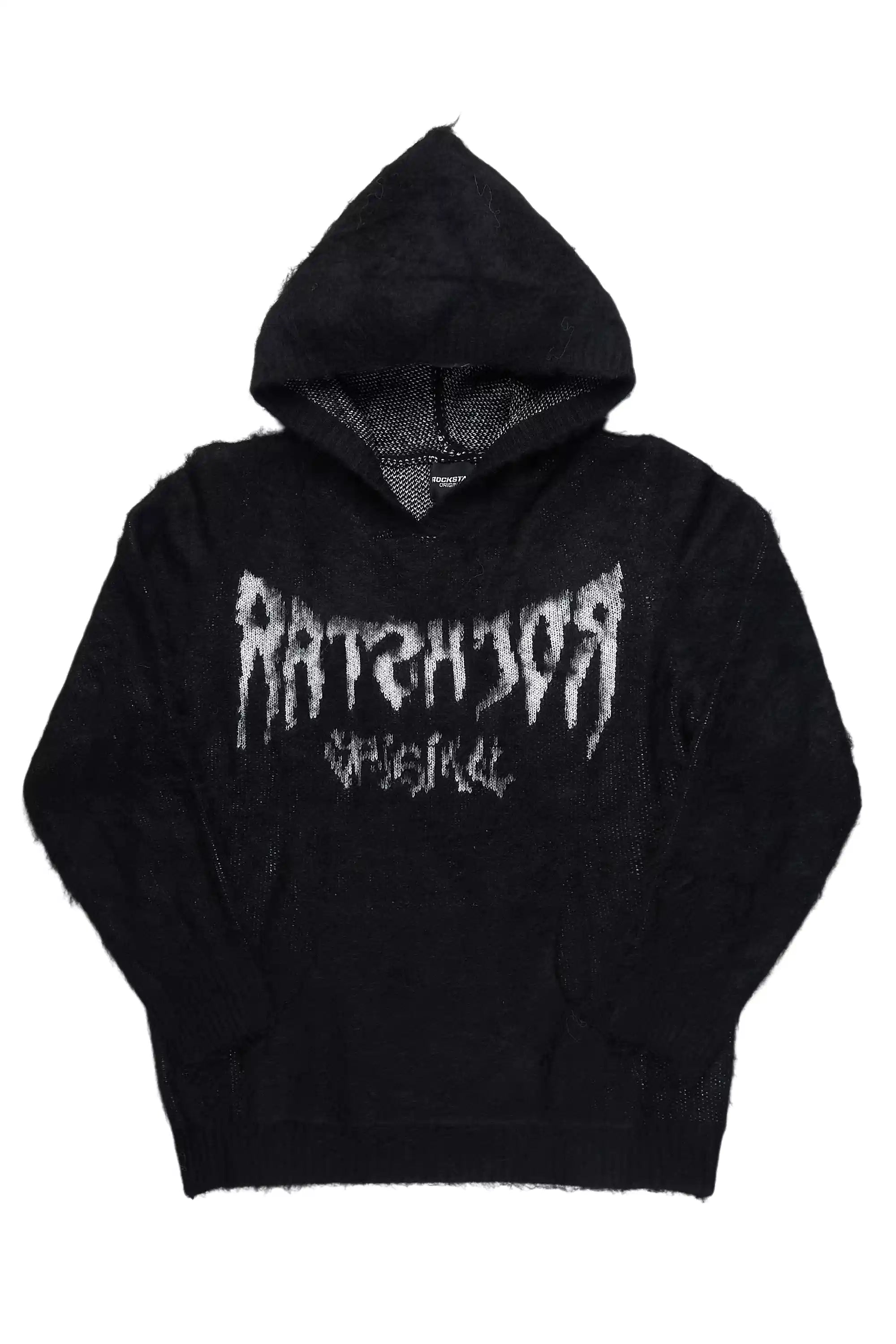 Andros Reflected Black Graphic Knitted Mohair Hoodie