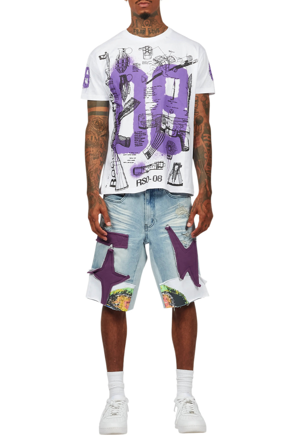 Nesta White/Purple T-Shirt/Denim Short Set