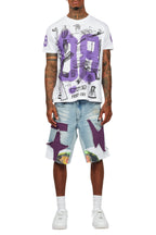 Nesta White/Purple T-Shirt/Denim Short Set