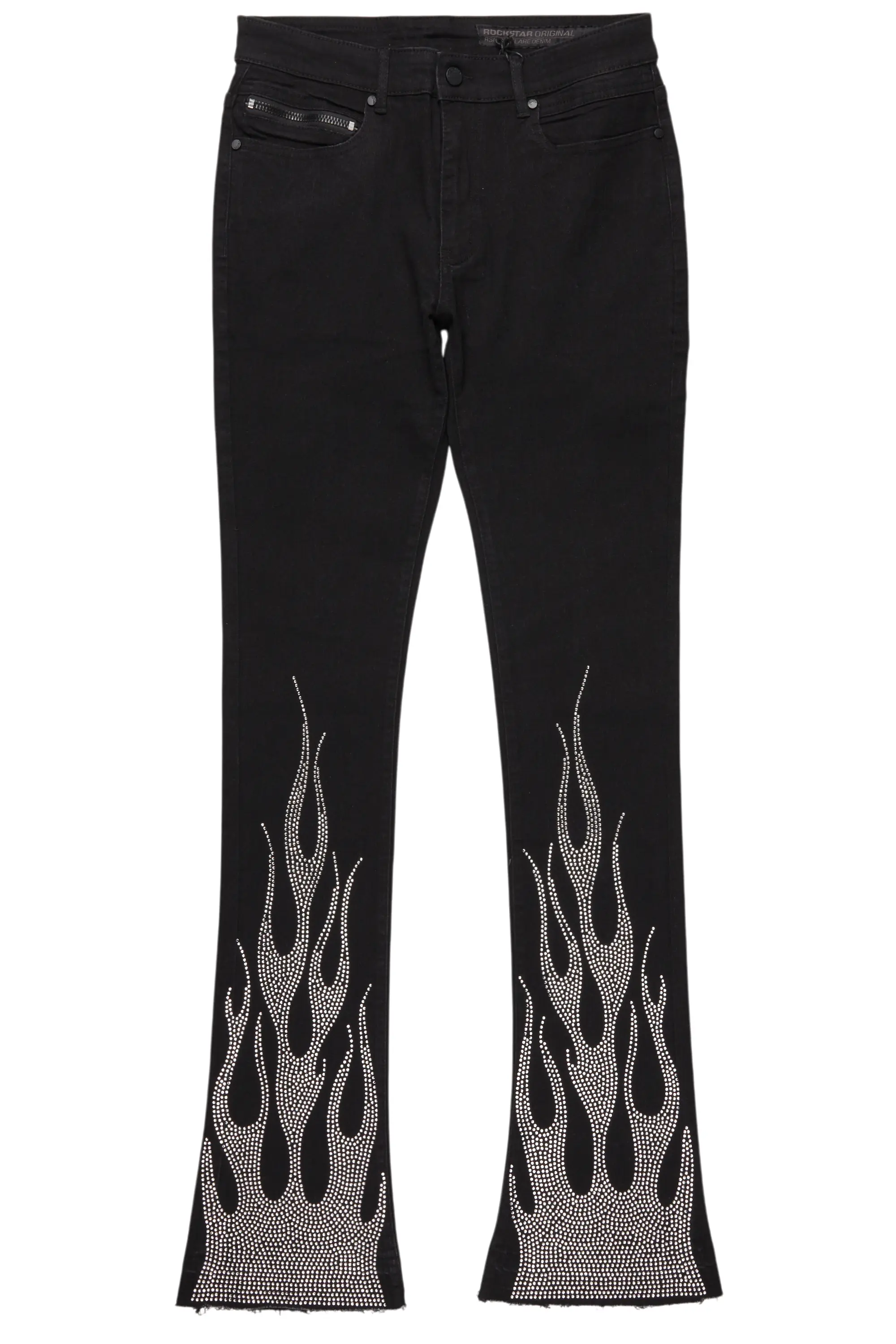 Samba Black Rhinestone Stacked Flare Jean