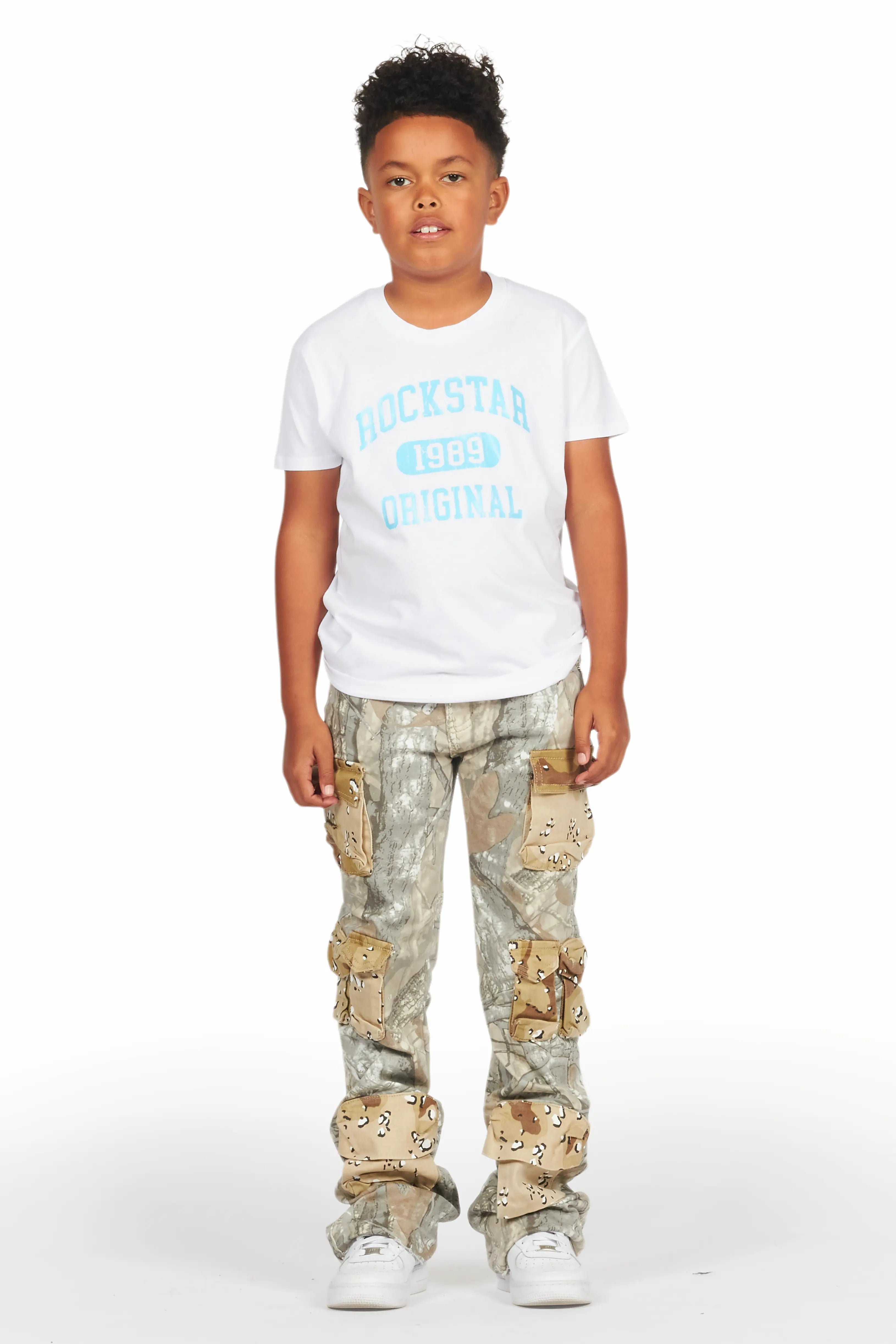 Boys Yves Tree Camo Stacked Flare Cargo Jean