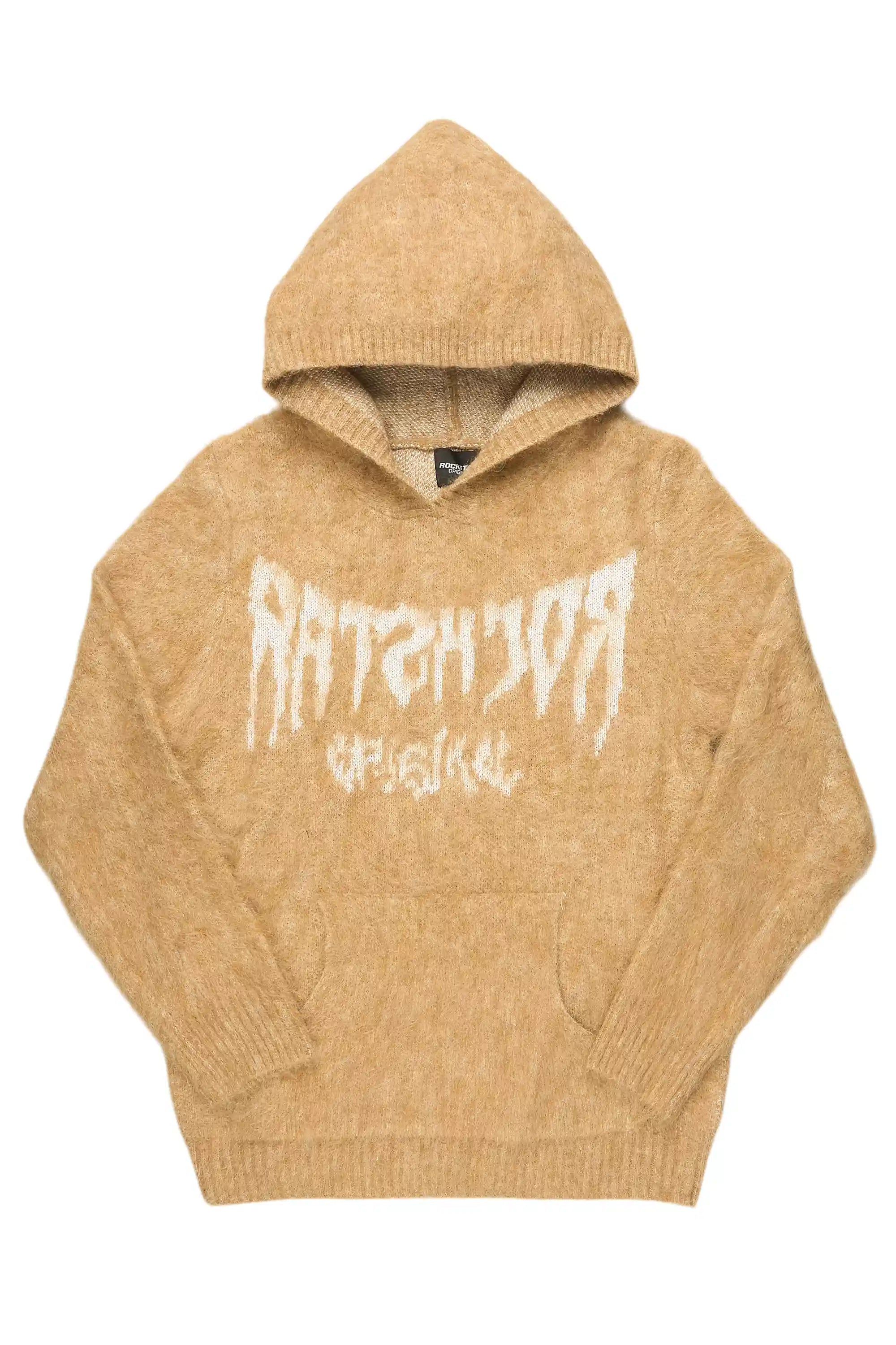 Andros Reflected Beige Graphic Knitted Mohair Hoodie
