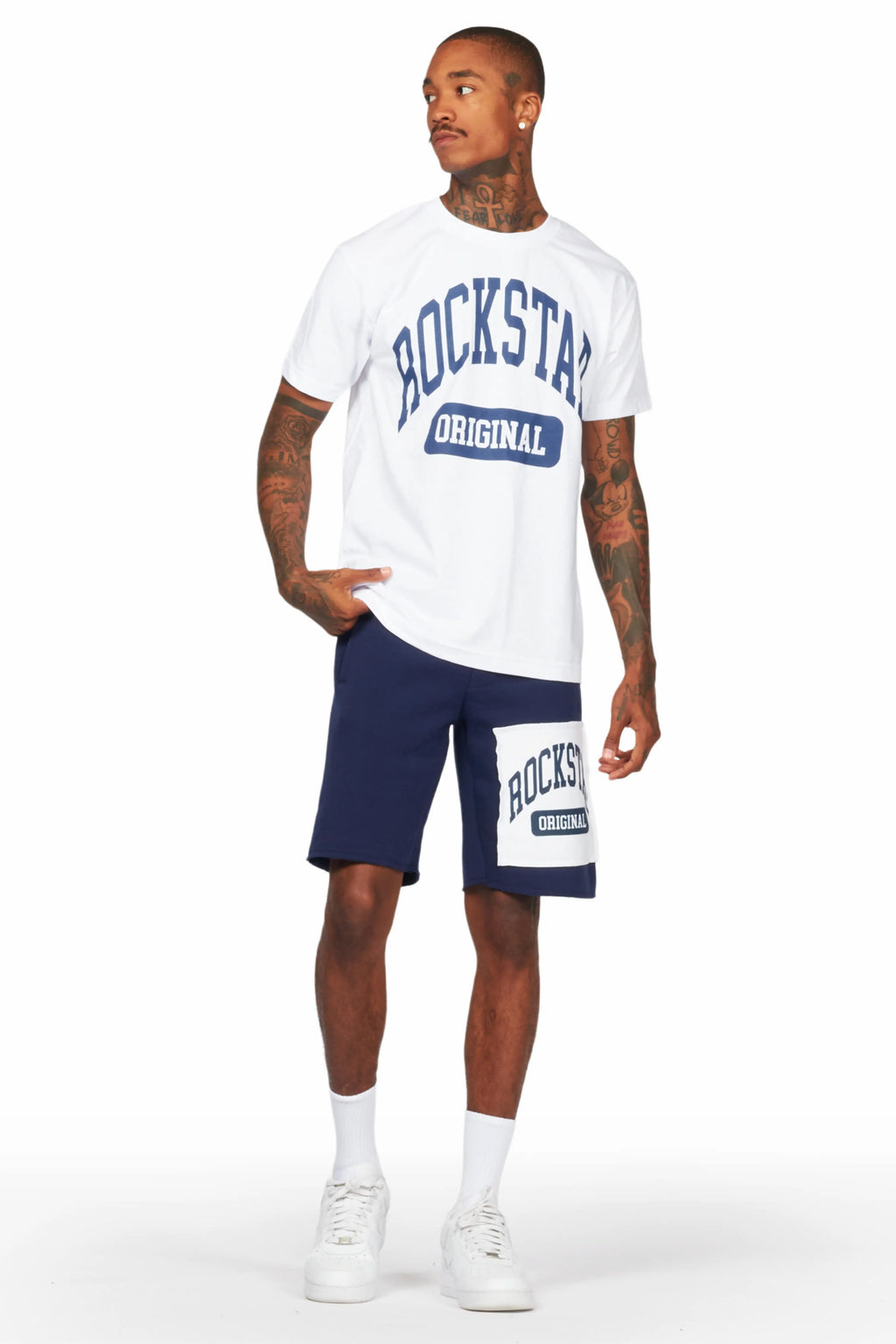 Jain White/Navy T-Shirt/Short Set