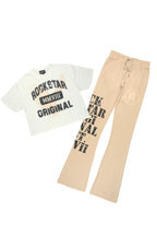 Borya Beige Rhinestone T-Shirt/Baggy Stacked Track Set