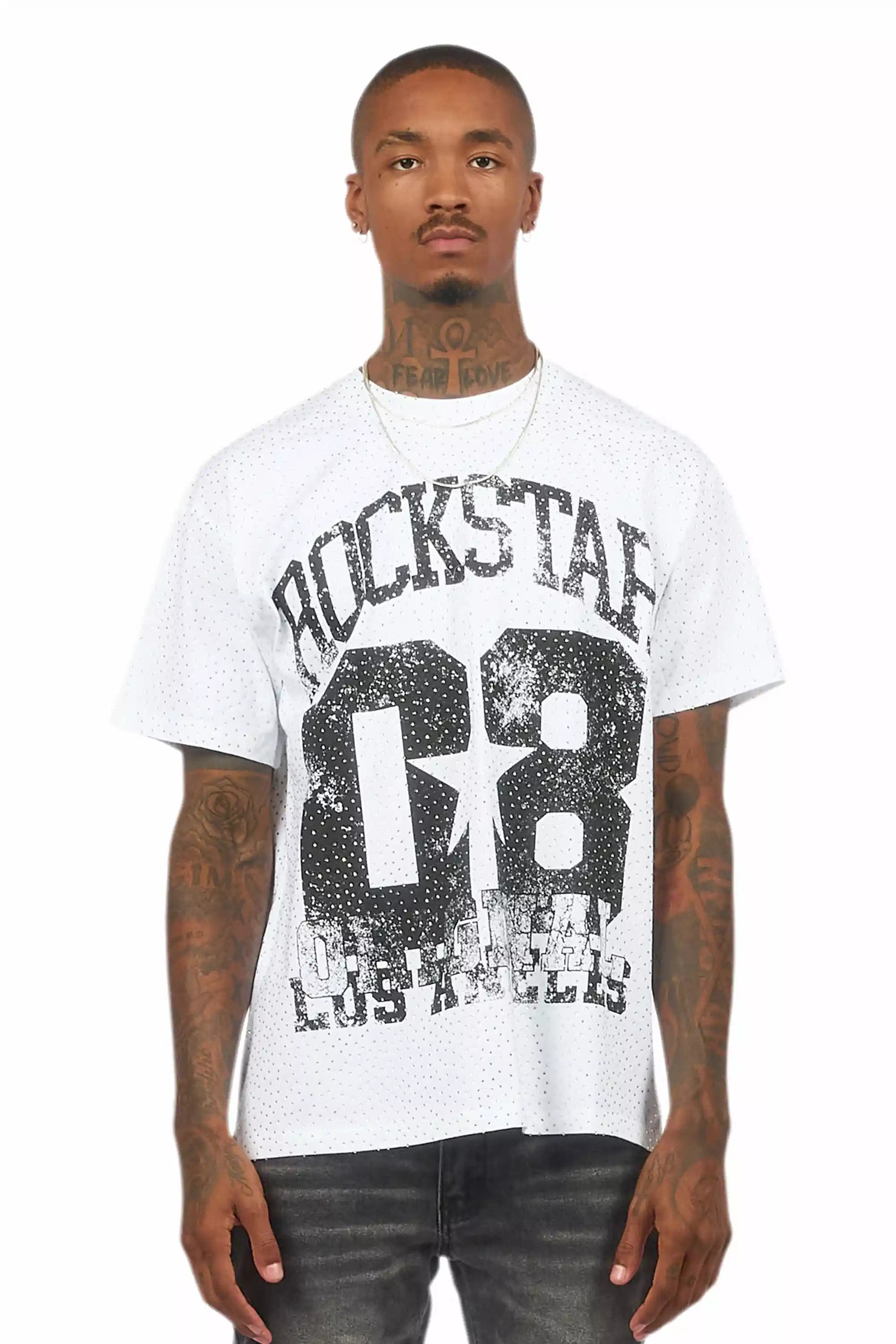 Flamur White Graphic Rhinestone T-Shirt