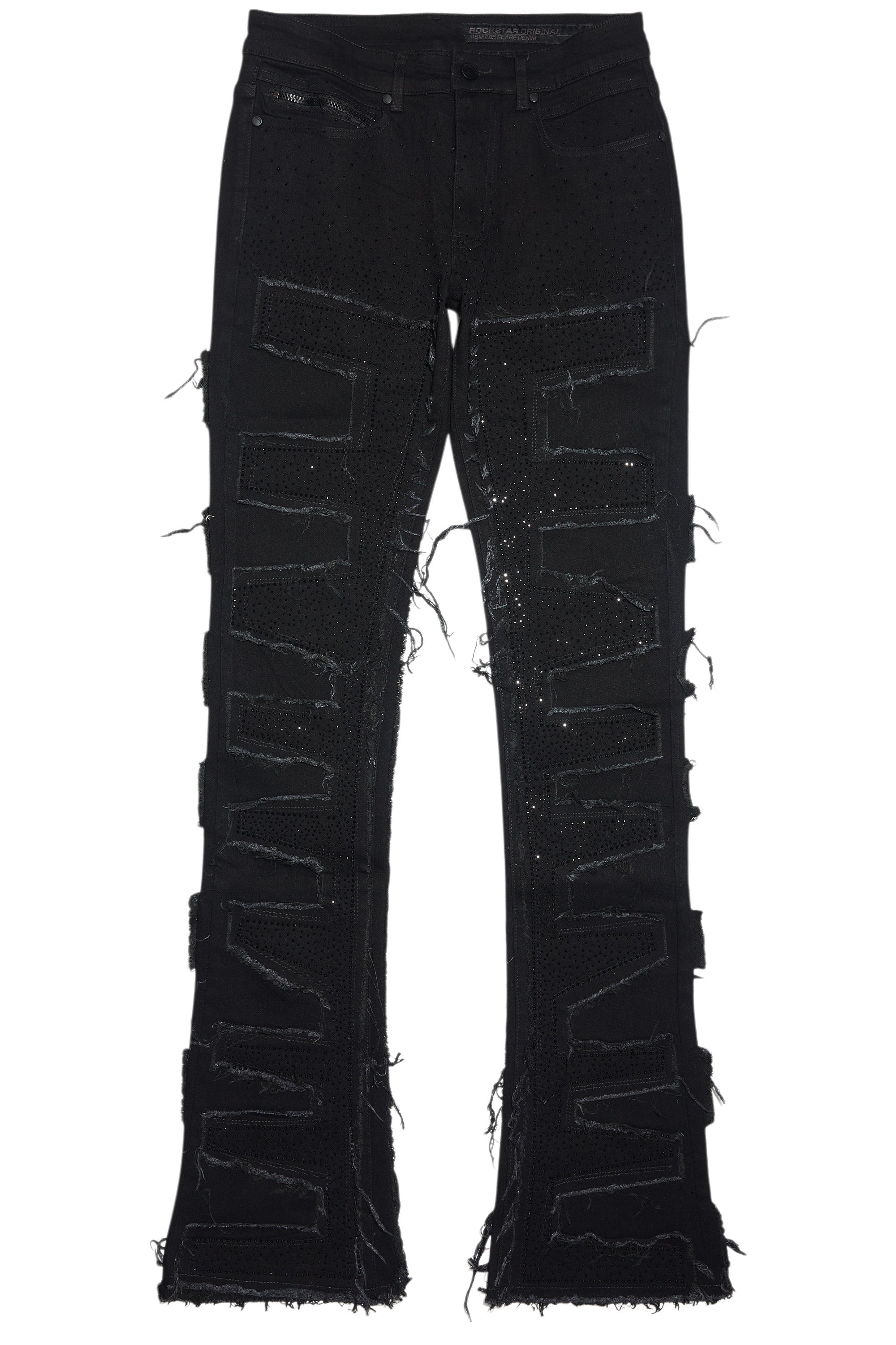 Shake Black Rhinestone Stacked Flare Jean