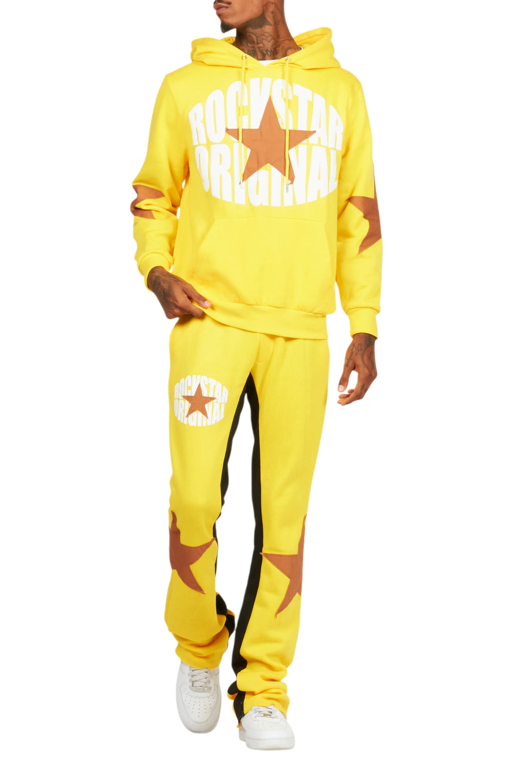 States Yellow Baggy Stacked Hoodie Track Set