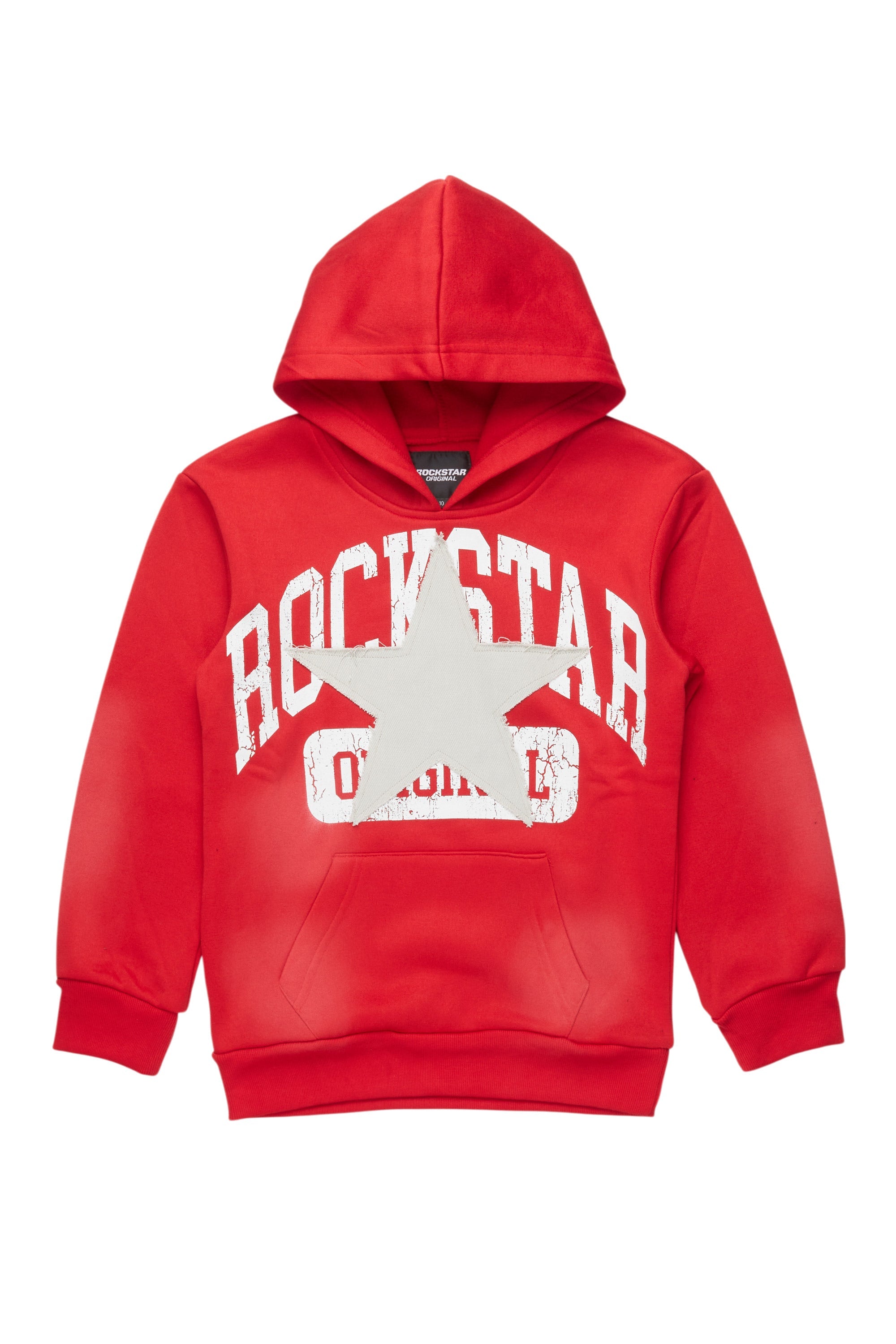 Boys Mallor Red/ Heather Grey Graphic Hoodie with Patch