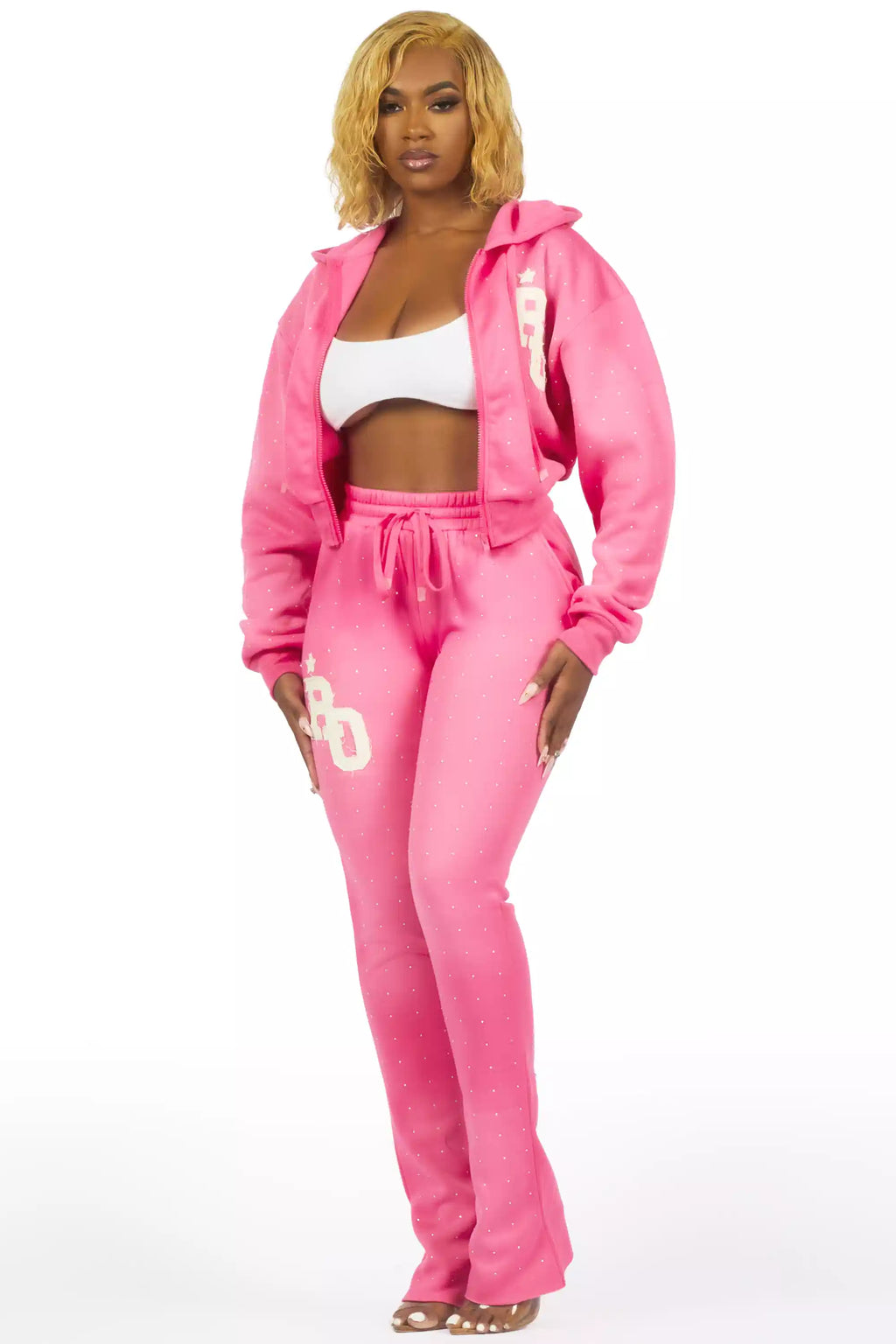 Tyona Pink Rhinestone Stacked Flare Track Set