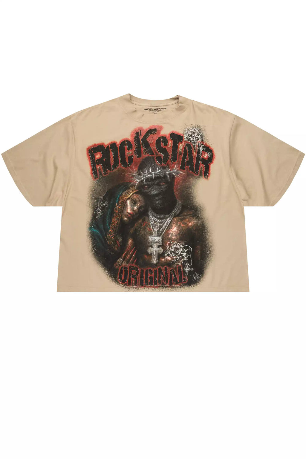 Rhydan Beige/Black Oversized Graphic T-Shirt