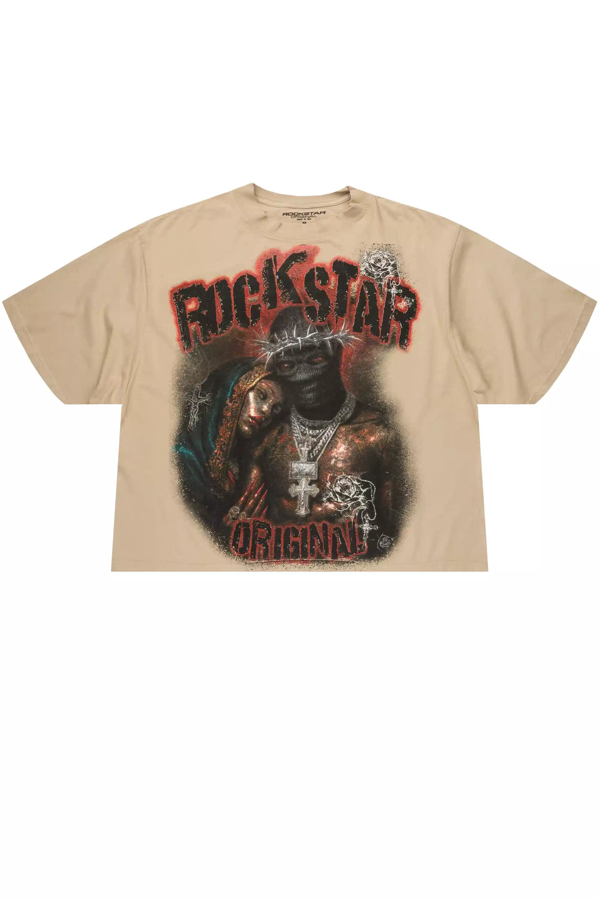 Rhydan Beige/Black Oversized Graphic T-Shirt