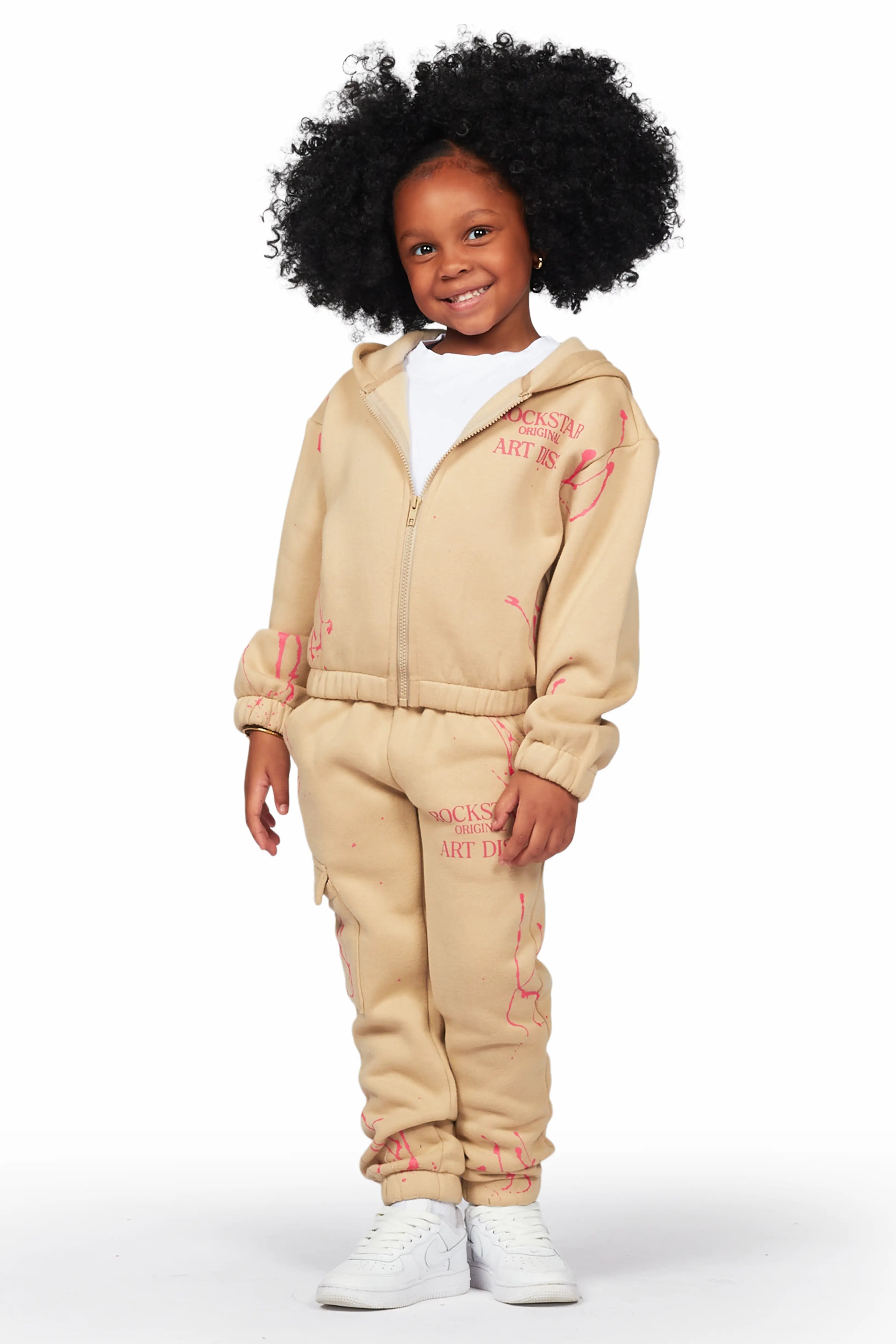 Girls Bass Light Mocha Zip Up Hoodie Pant Set