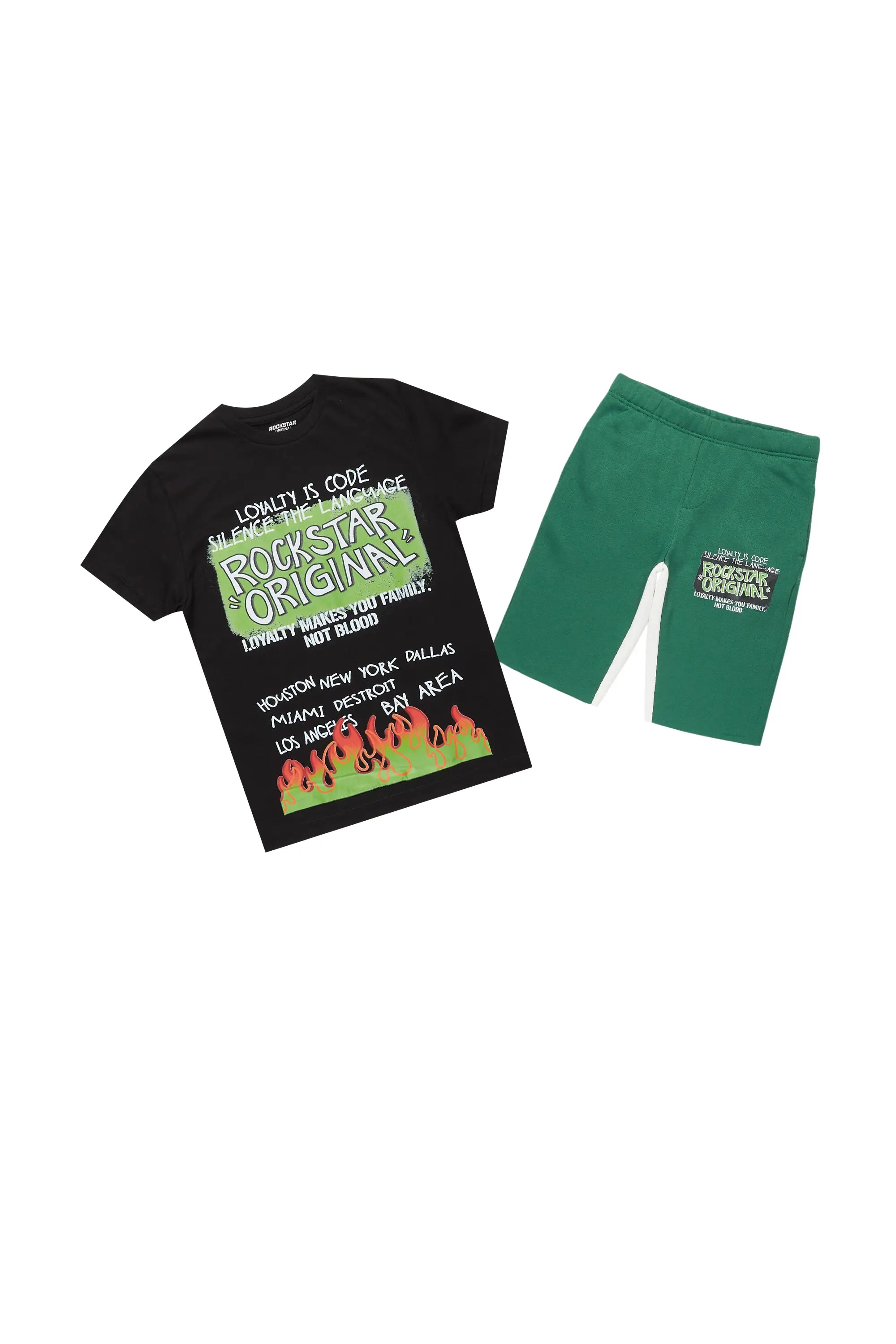 Boys Beno Black/Green T-Shirt/Short Set