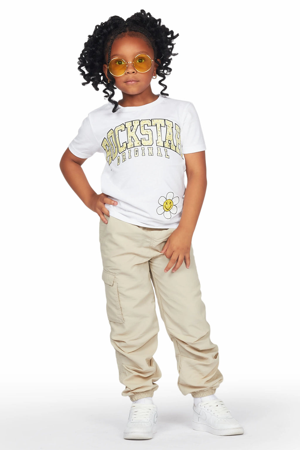 Girls Raisa White/Beige T-Shirt Cargo Jogger Set