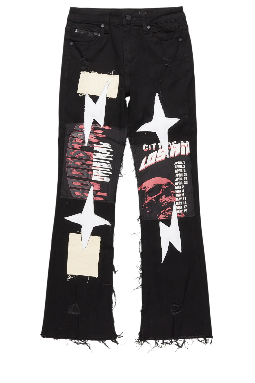 Boys Vinson Black  Patchwork Stacked flare Jean
