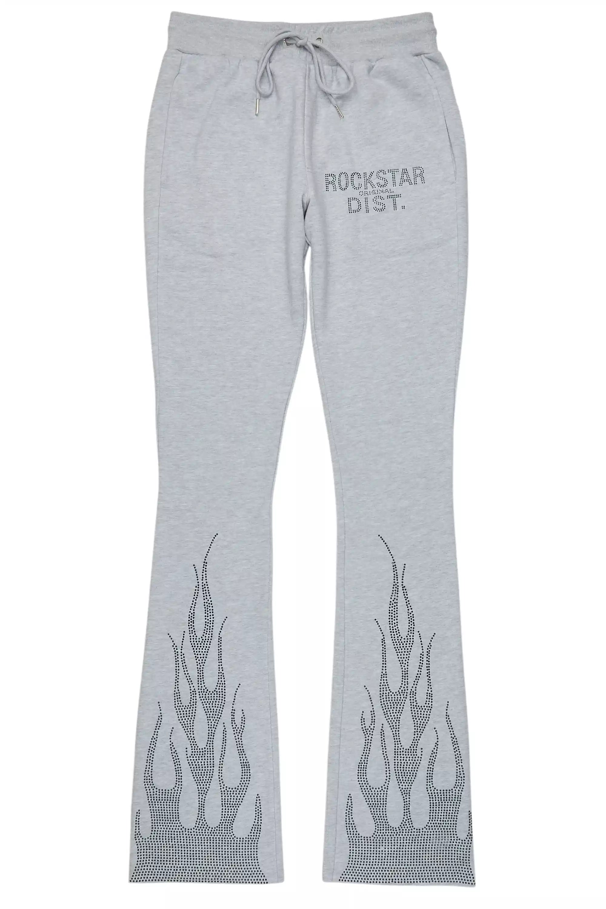 Pyrel Heather Grey/Black Rhinestone Stacked Flare Pant
