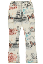 Girls Lamia Beige Multi Tapestry Stacked Flare Jean