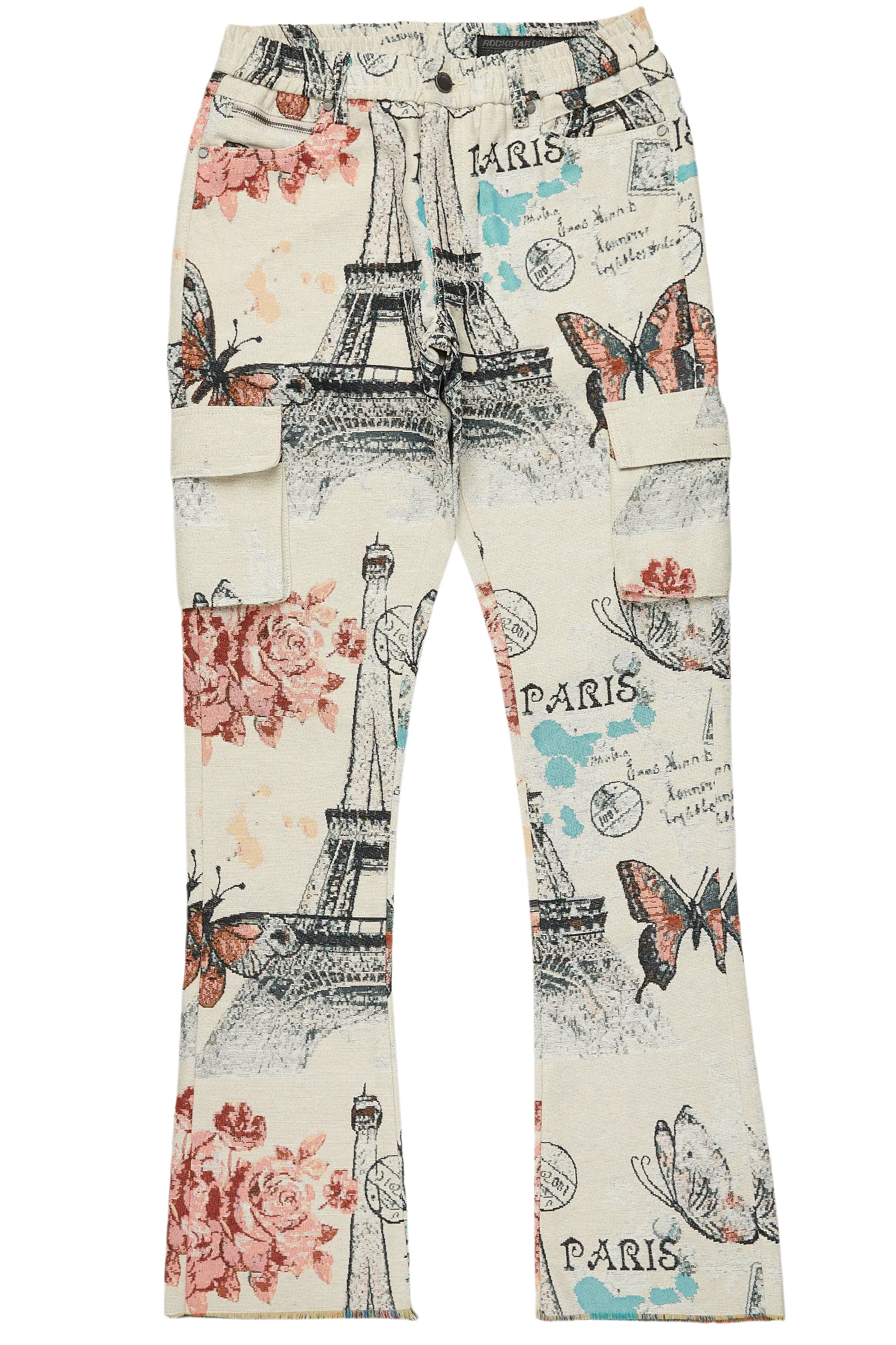 Girls Lamia Beige Multi Tapestry Stacked Flare Jean