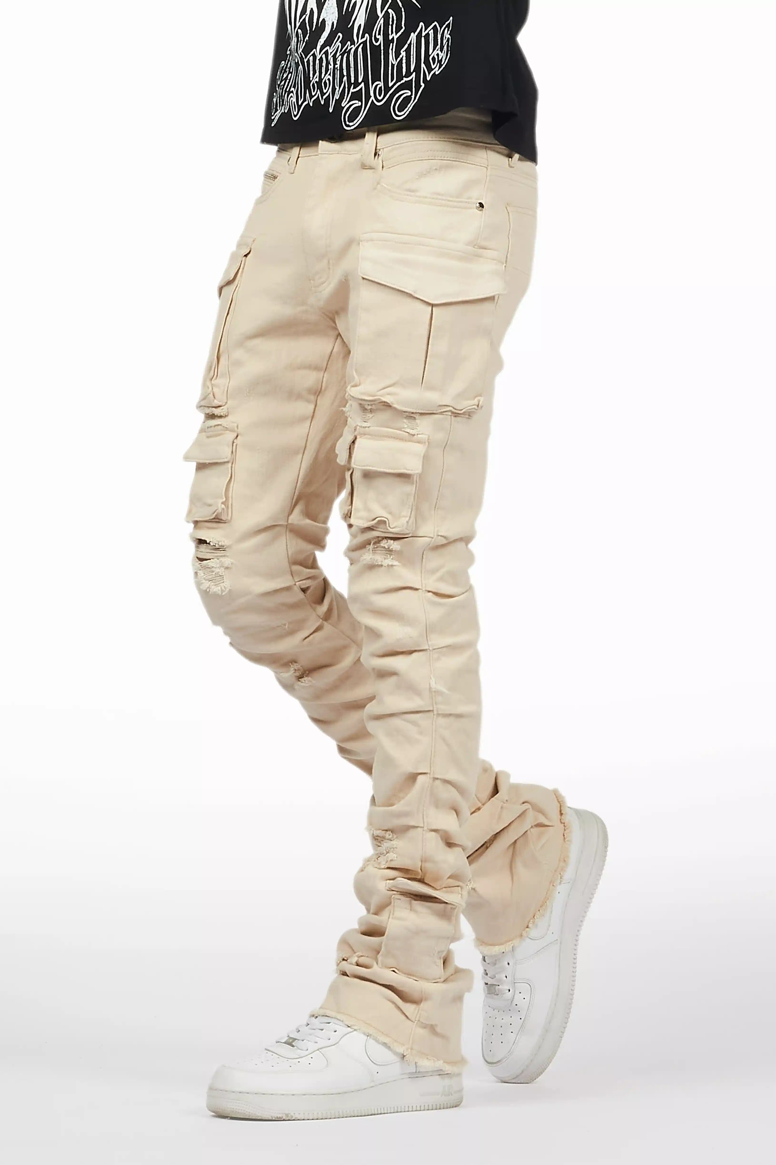 Gentry Light Beige Stacked Flare Jean