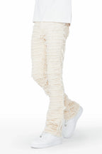 Cassius Beige Stacked Flare Jean