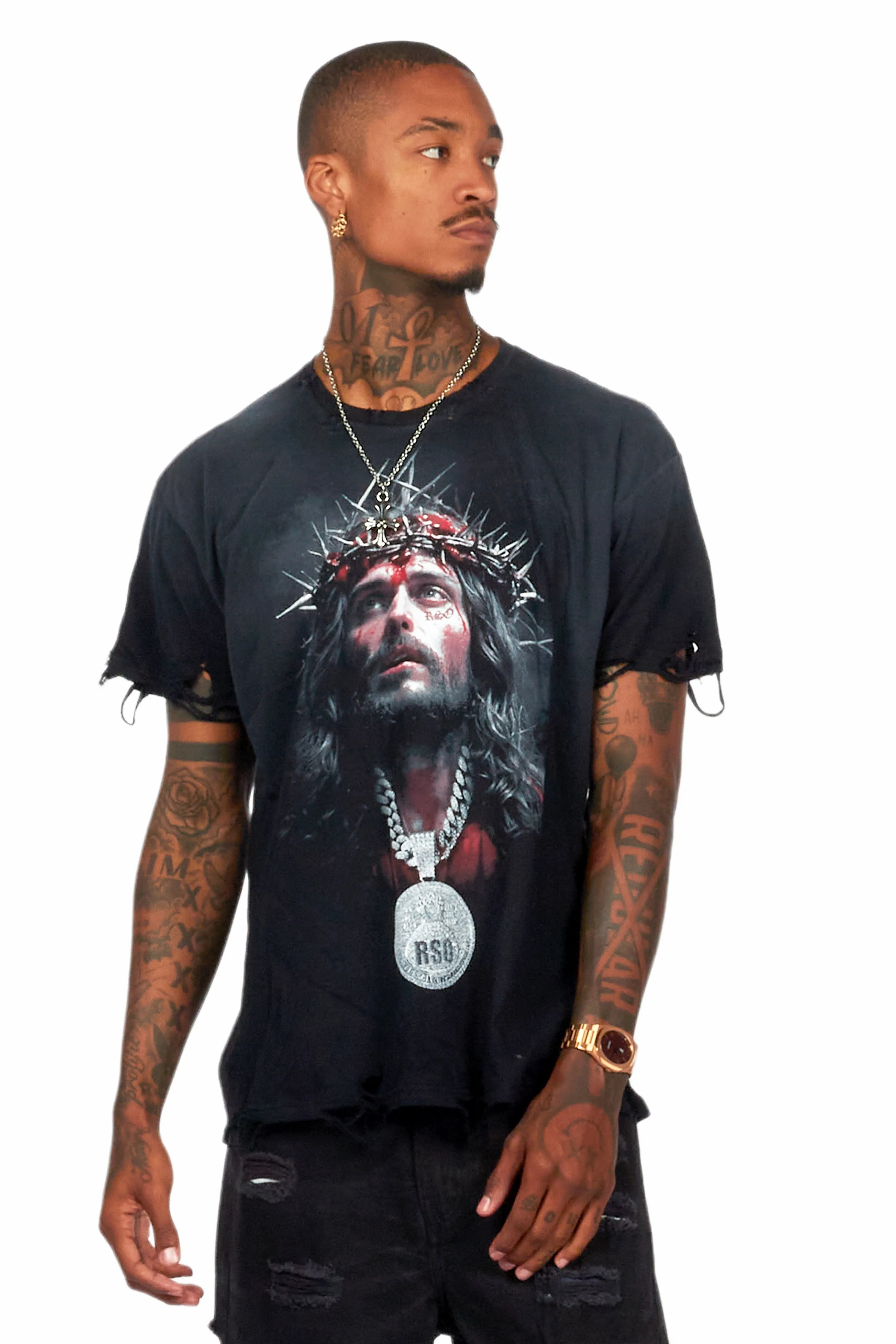 Amina Black Oversized Graphic T-Shirt