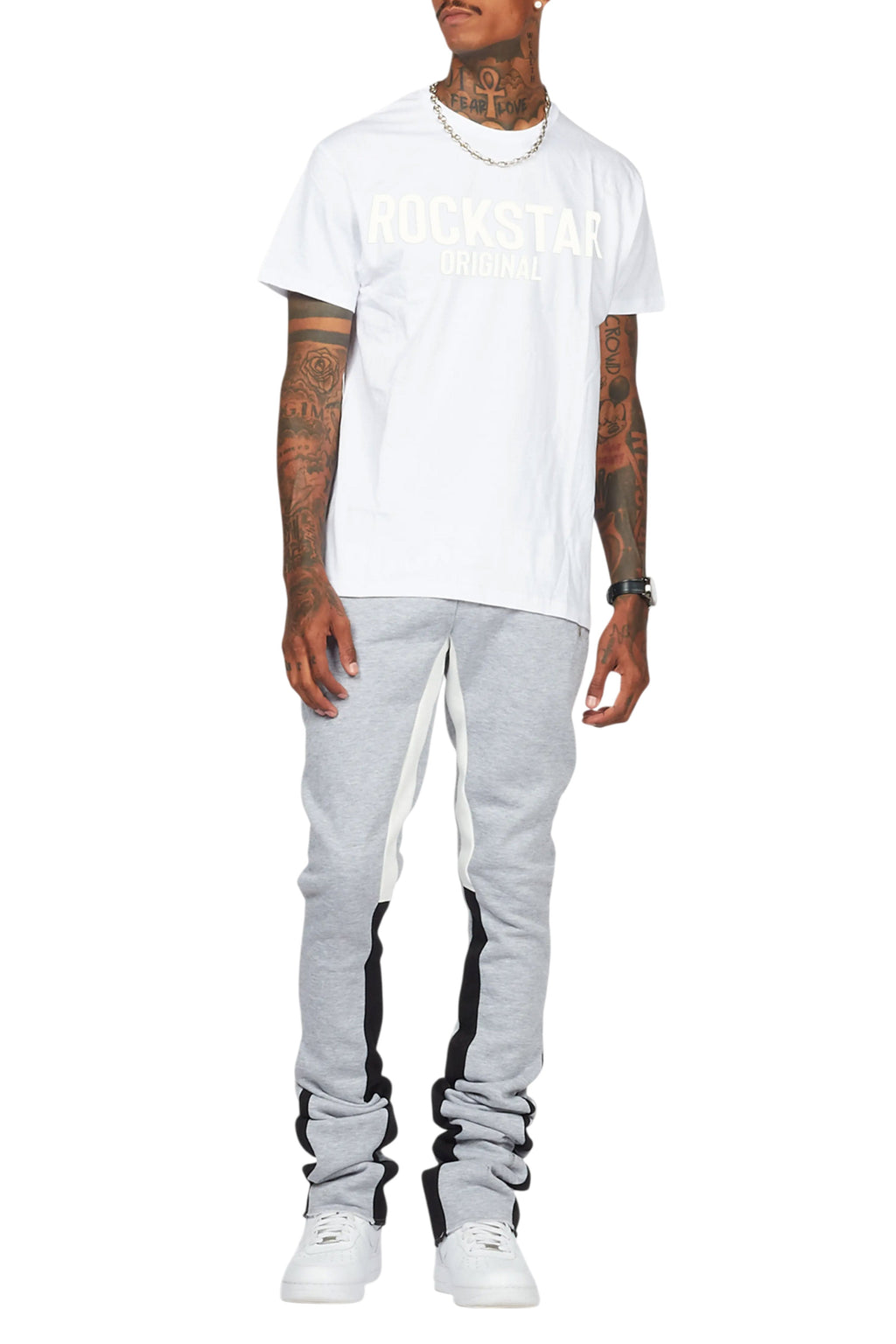 Sana Heather Grey T-Shirt/Stacked Track Pant Set