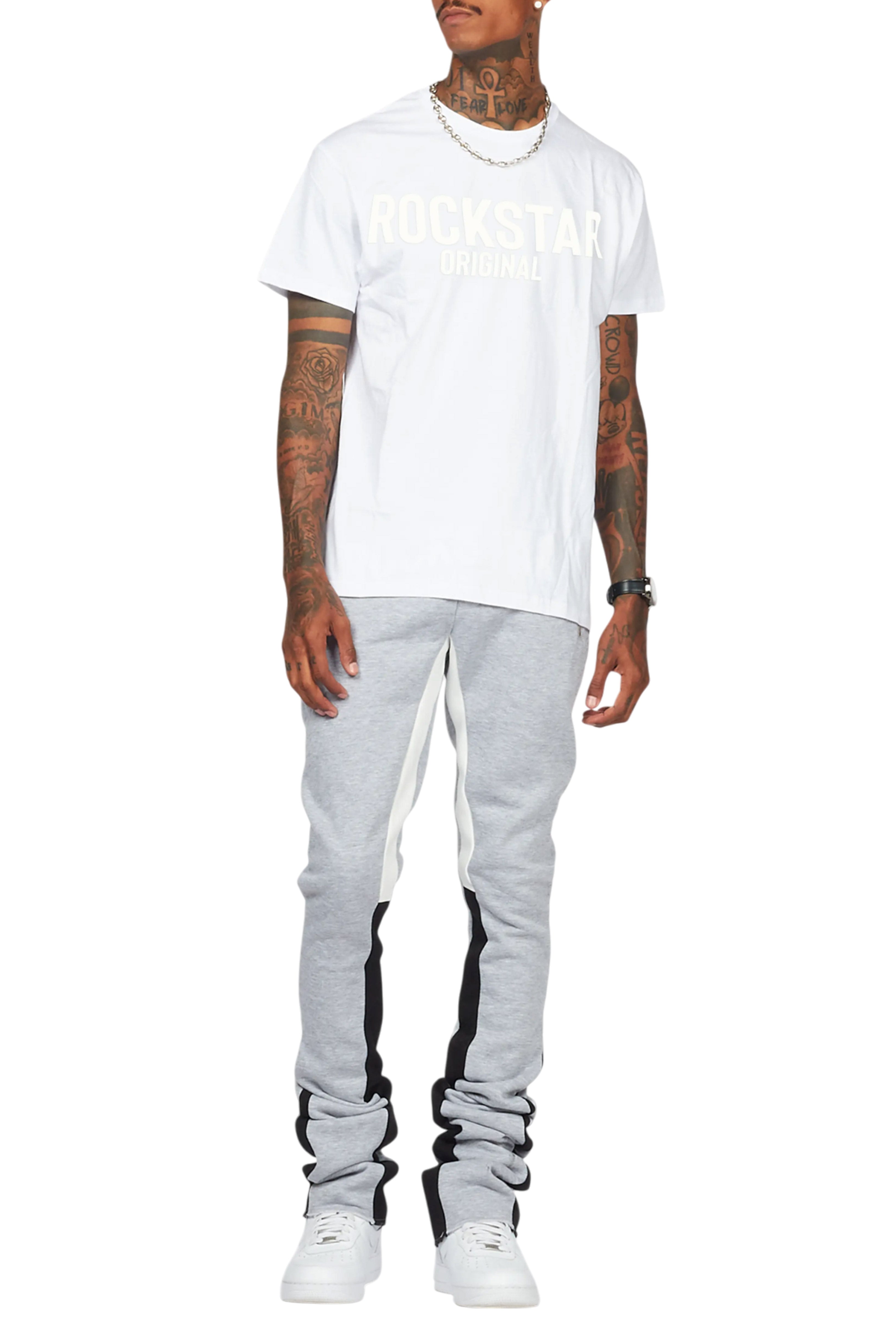 Sana Heather Grey T-Shirt/Stacked Track Pant Set