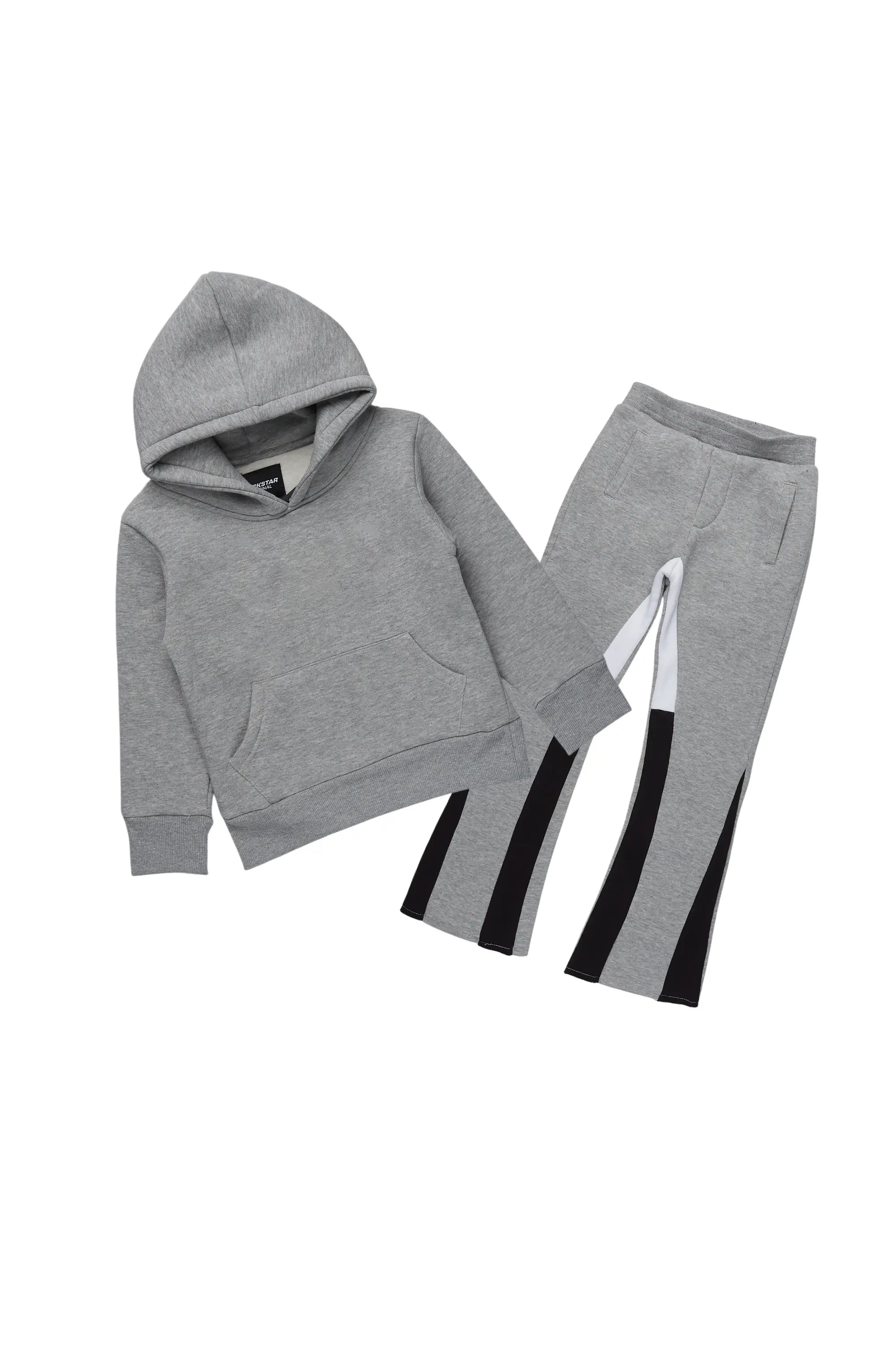 Boys Basic Heather Grey Stacked Flare Pant Set
