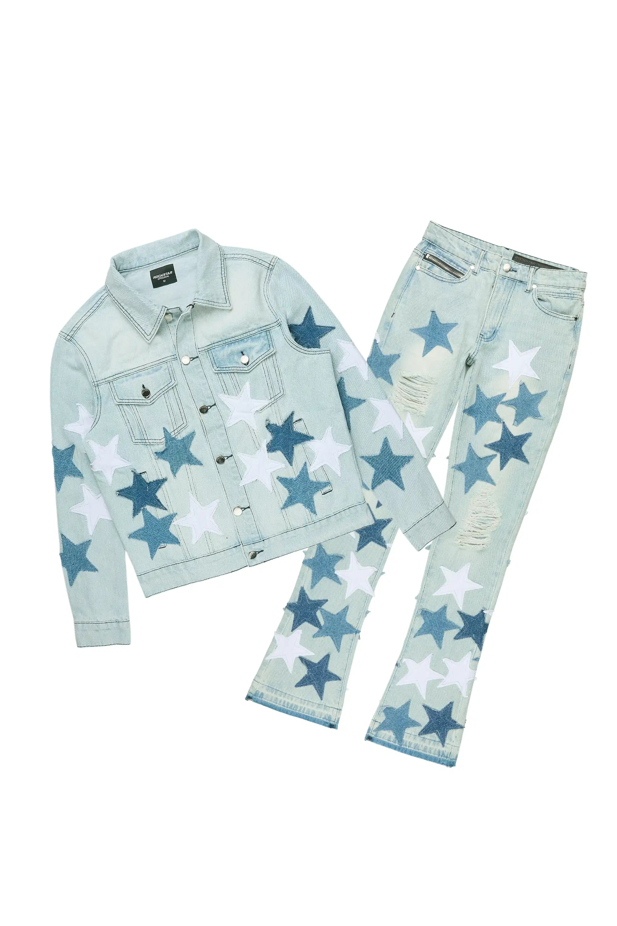 Starlane Light Blue Denim Jacket/Stacked Flare Jean Set