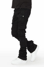 Zaire Black Cargo Super Stacked Flare Jean
