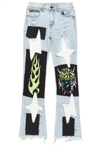 Boys Edgar Blue Patchwork Stacked Flare Jean