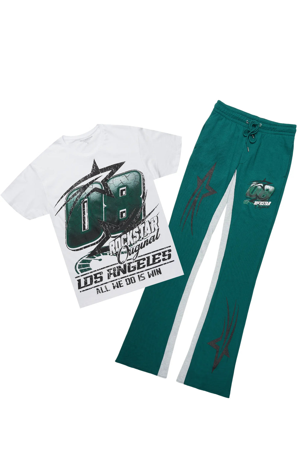 Kastell White/Green T-Shirt/Stacked Baggy Track Pant Set