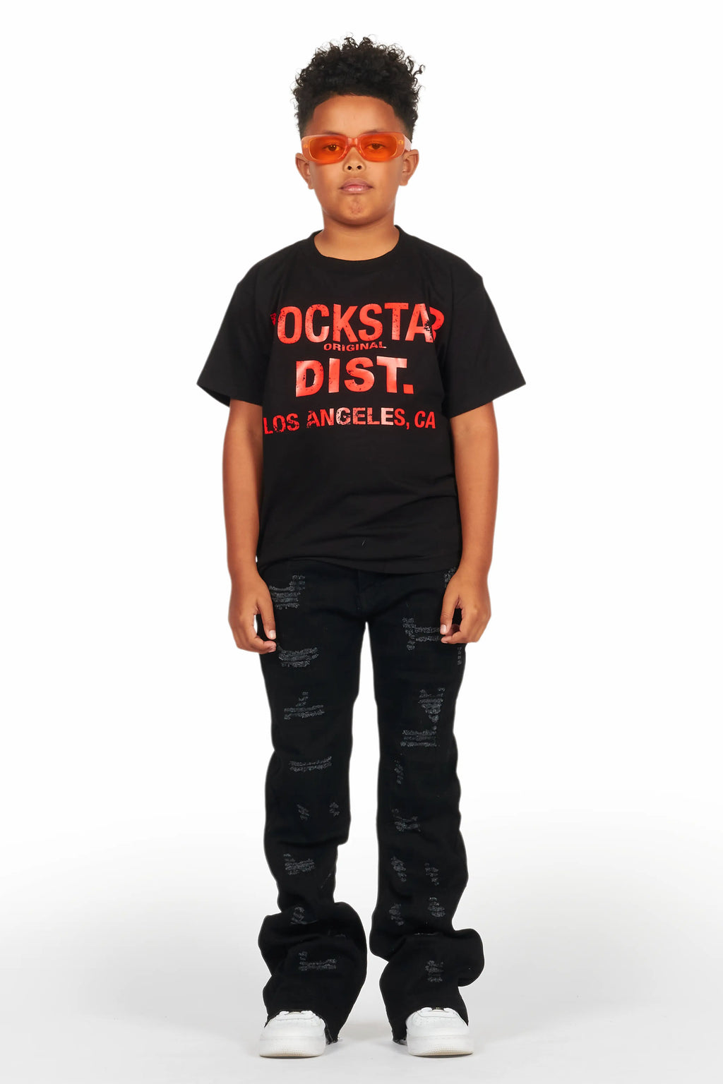Boys Lake Black/Red T-Shirt/Stacked Flare Jean Set