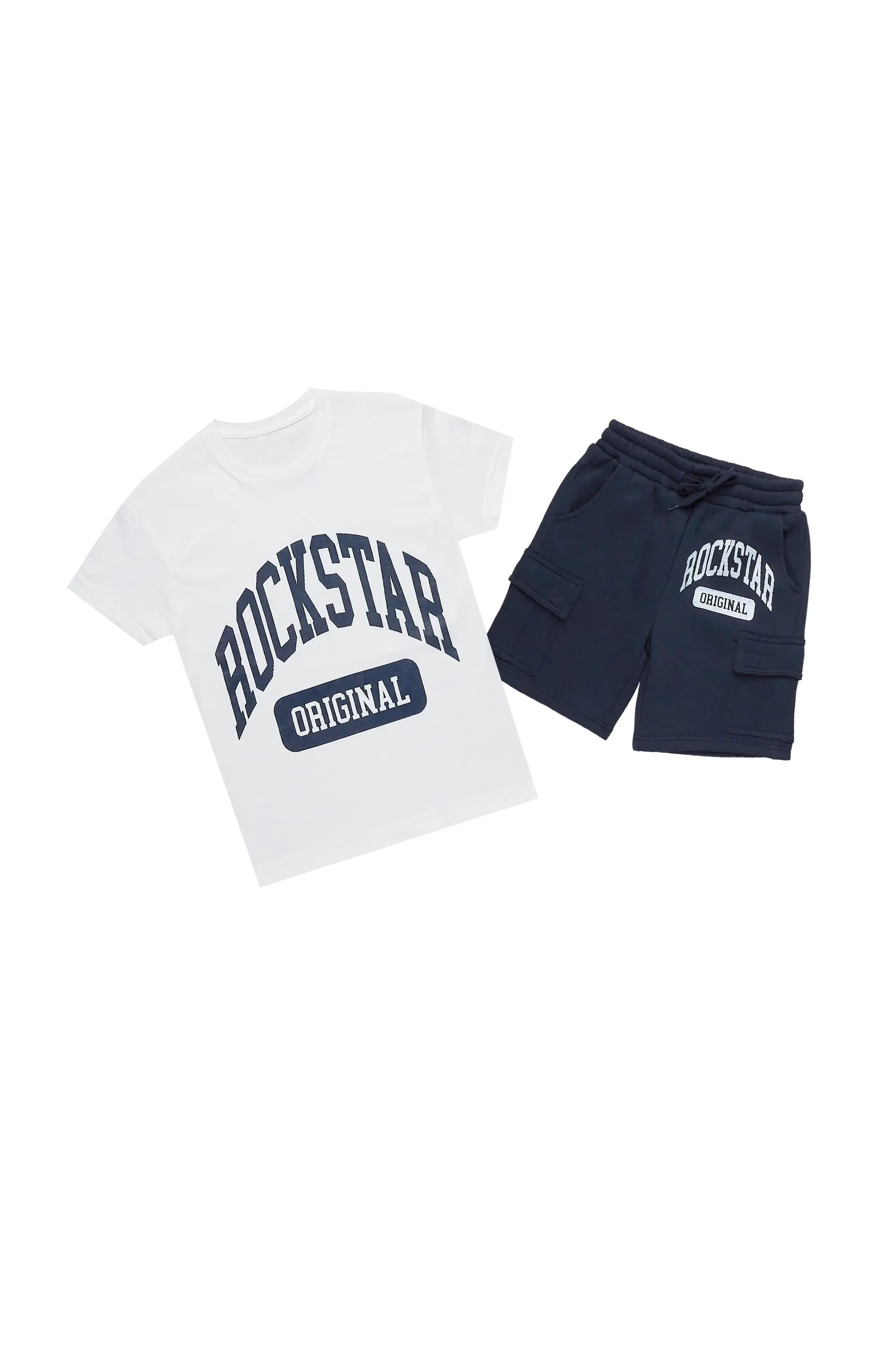 Boys Nikko White/Navy T-Shirt Short Set