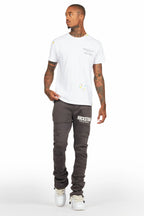 Emilio Vintage Grey Stacked Flare Track Pant