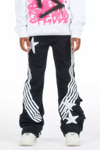 Girls Jaziya Black Stacked Jean